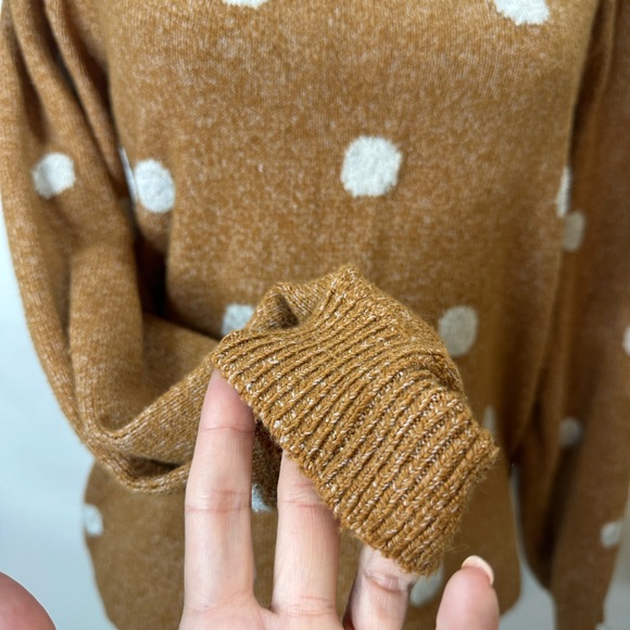 LUCKY BRAND Brown polka dot sweater w/ tie back size M - Picture 4 of 9